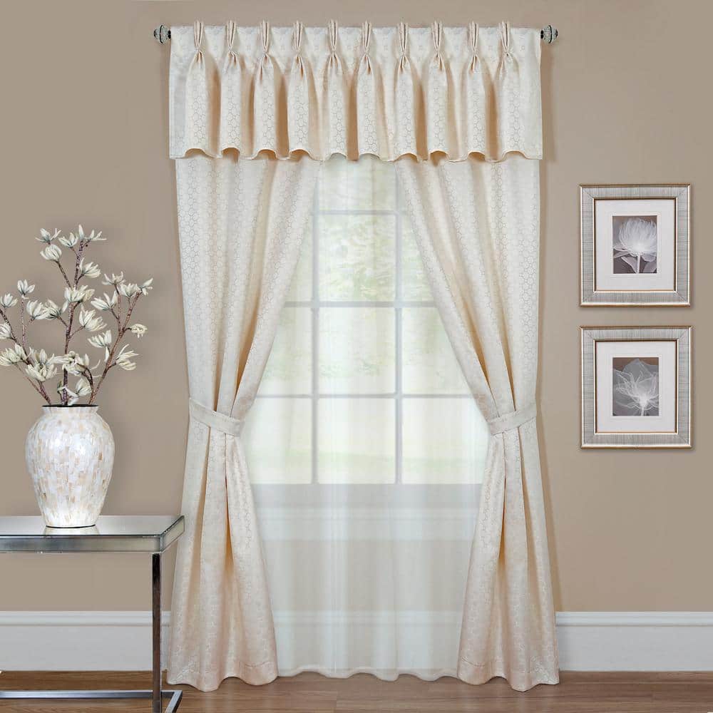 Claire 6 Piece 55 in. W x 84 in. L Polyester Light Filtering Window Curtain Set in Ivory