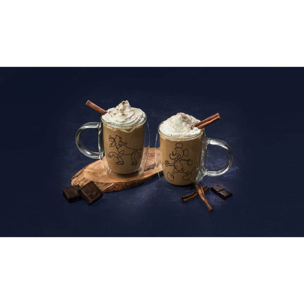Disney Mickey Mouse and Pluto Aroma 13.5 oz. Clear Borosilicate Glass Double Wall Coffee/Tea Mug (Set of 2)