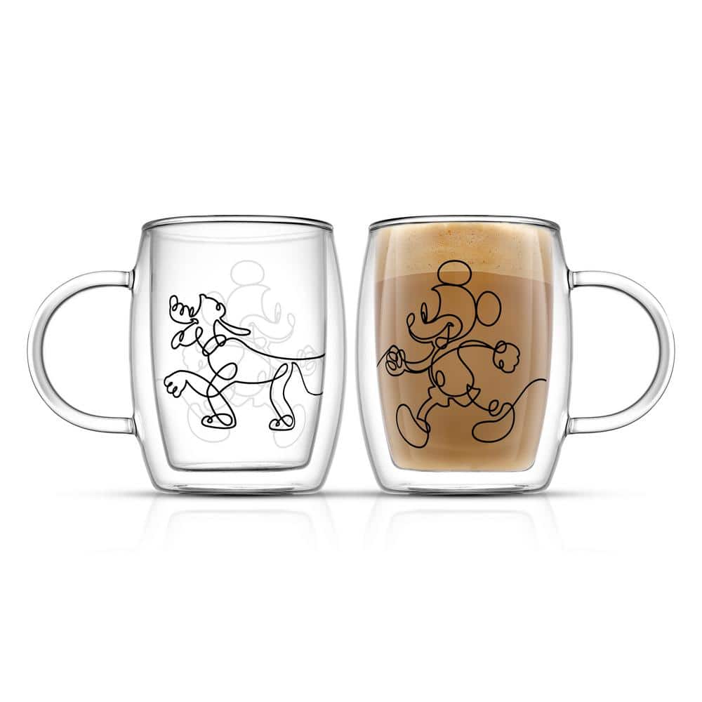 Disney Mickey Mouse and Pluto Aroma 13.5 oz. Clear Borosilicate Glass Double Wall Coffee/Tea Mug (Set of 2)