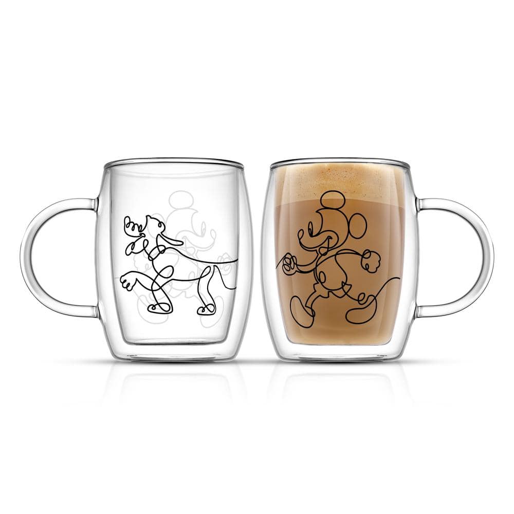 Disney Mickey Mouse and Pluto Aroma 13.5 oz. Clear Borosilicate Glass Double Wall Coffee/Tea Mug (Set of 2)