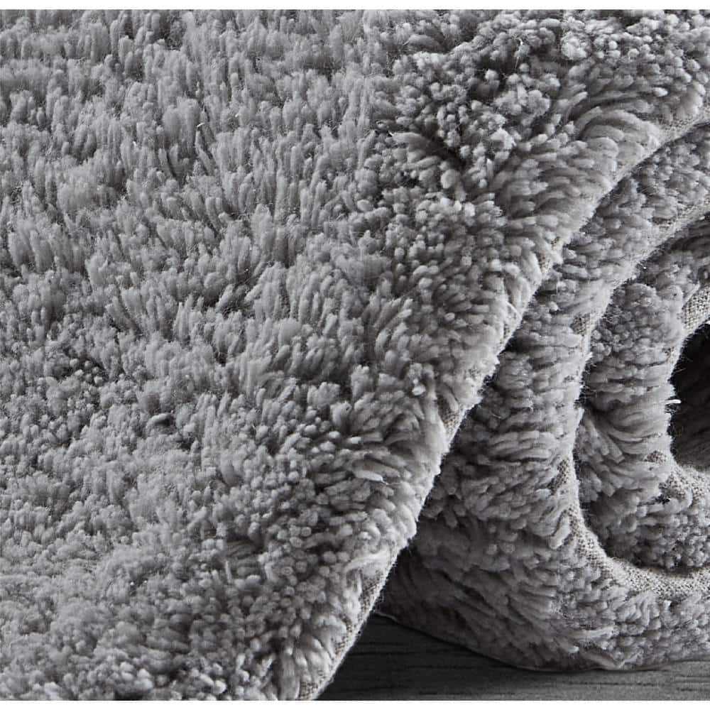 Cotton Bath 21 in. x 34 in. Gray Bath Rug