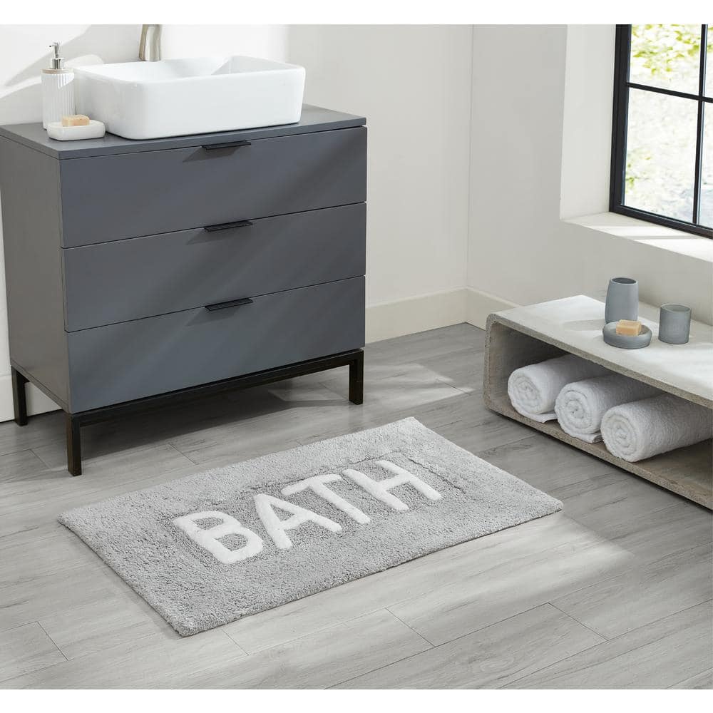 Cotton Bath 21 in. x 34 in. Gray Bath Rug
