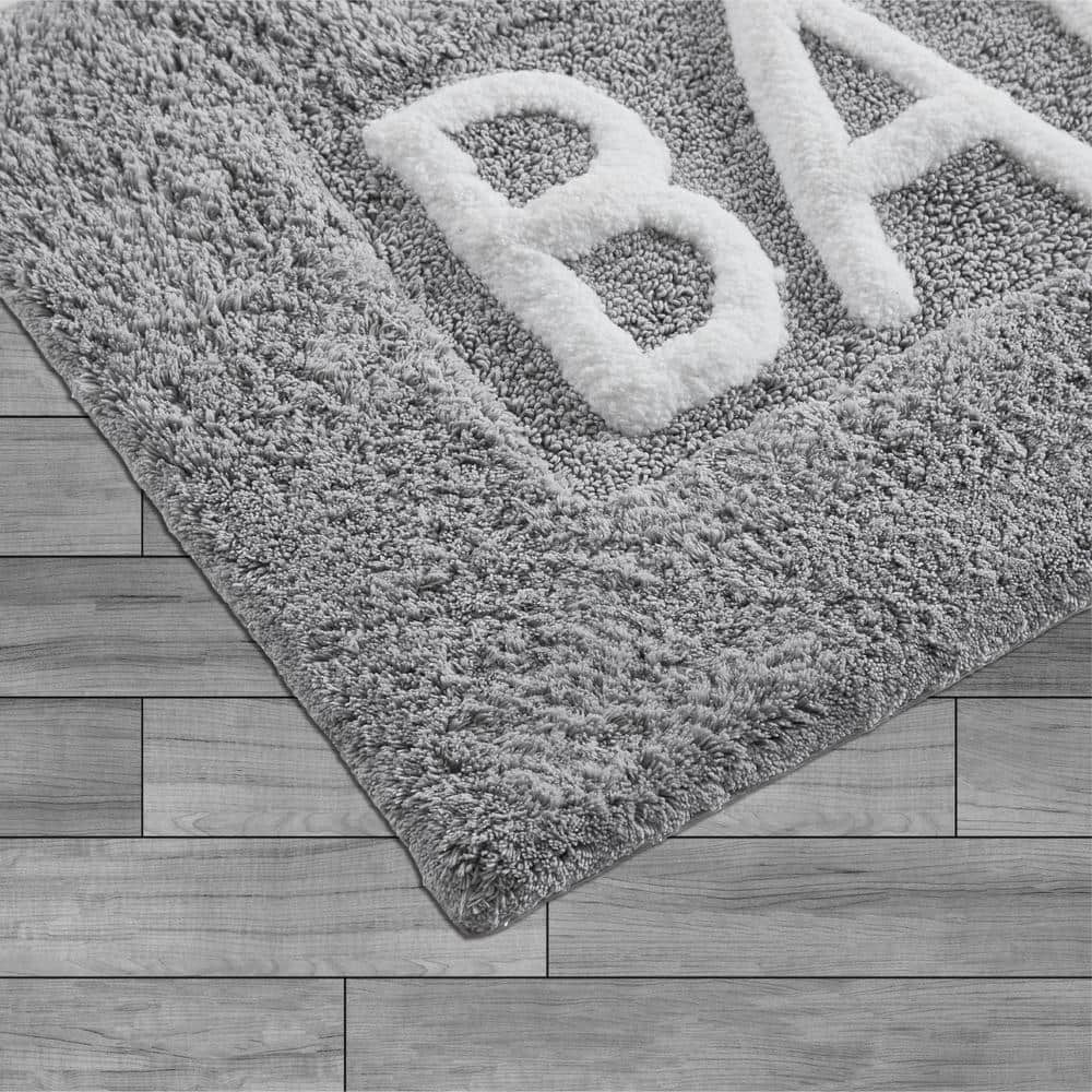 Cotton Bath 21 in. x 34 in. Gray Bath Rug