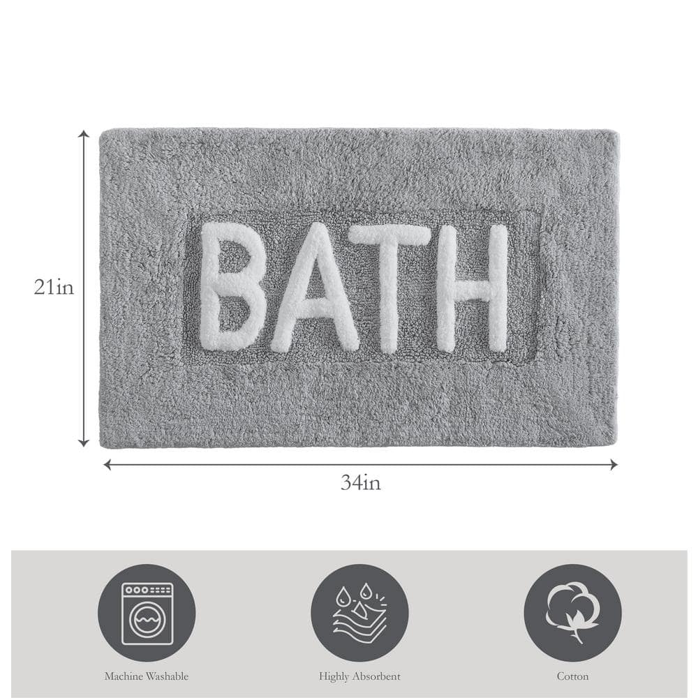 Cotton Bath 21 in. x 34 in. Gray Bath Rug