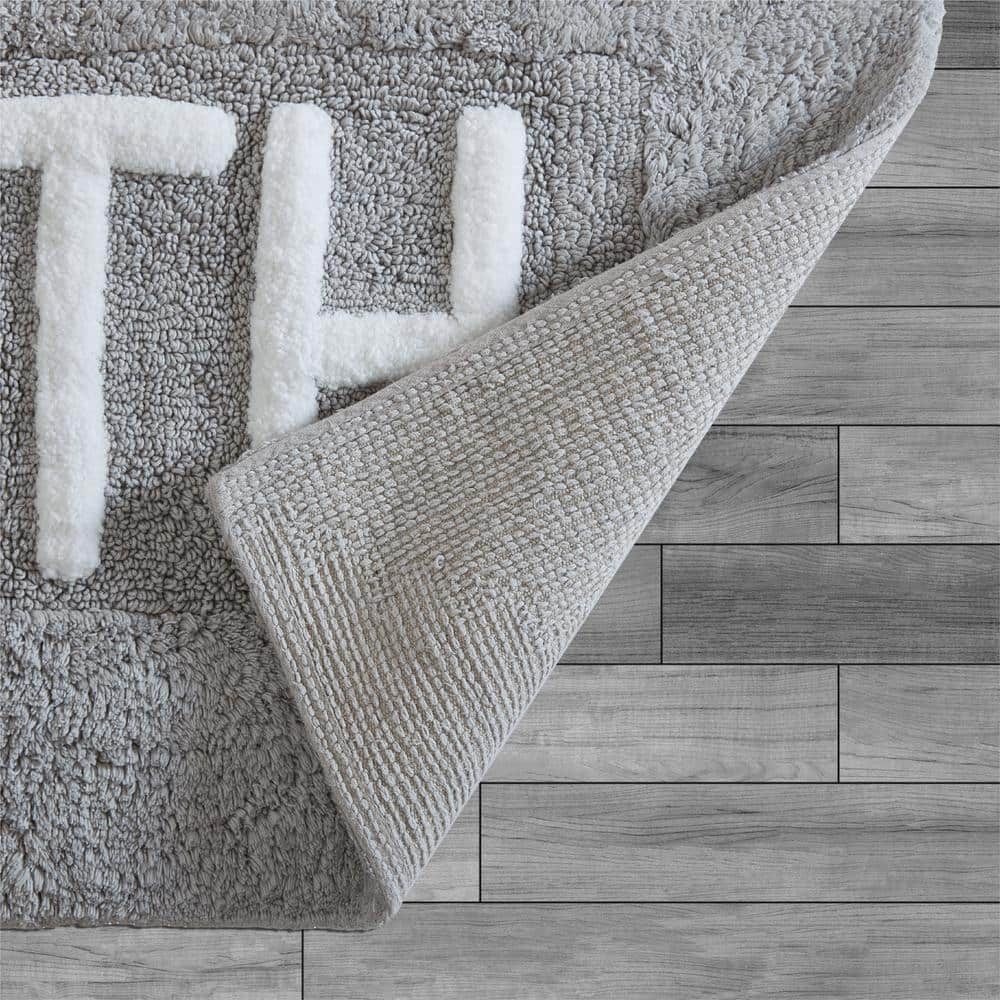 Cotton Bath 21 in. x 34 in. Gray Bath Rug