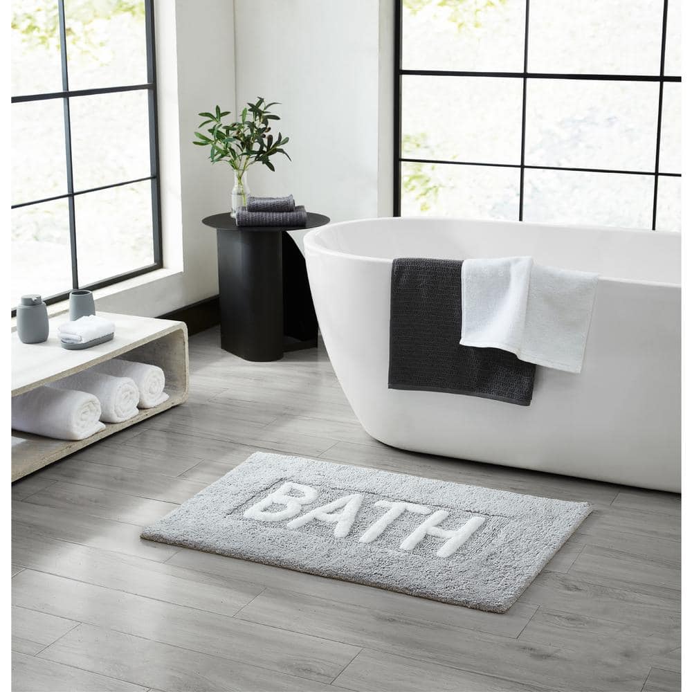 Cotton Bath 21 in. x 34 in. Gray Bath Rug