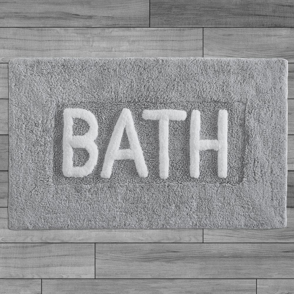 Cotton Bath 21 in. x 34 in. Gray Bath Rug