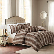 Marselle 4-Piece Chocolate Animal Print Faux Fur Polyester King Comforter Set