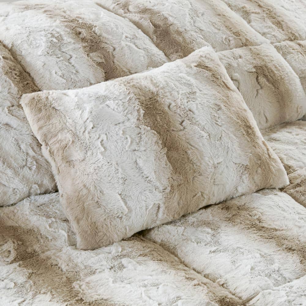 Marselle 4-Piece Sand Animal Print Faux Fur Polyester King Comforter Set