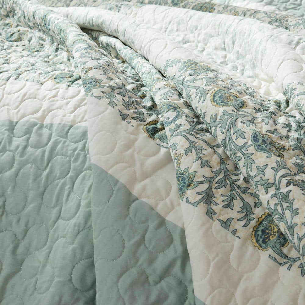 Vanessa 6pc Aqua Cotton Percale F/Q Quilt Set