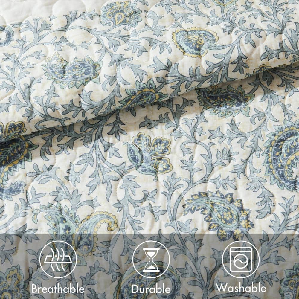 Vanessa 6pc Aqua Cotton Percale F/Q Quilt Set