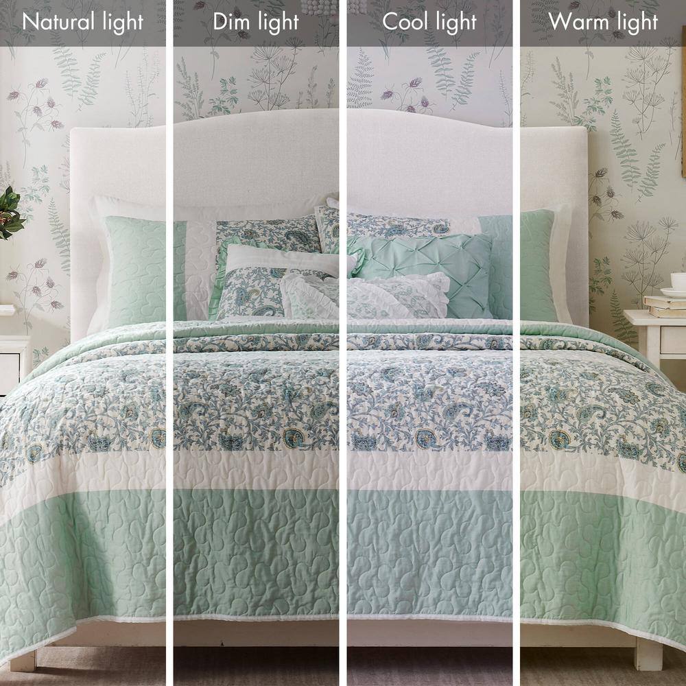 Vanessa 6pc Aqua Cotton Percale F/Q Quilt Set
