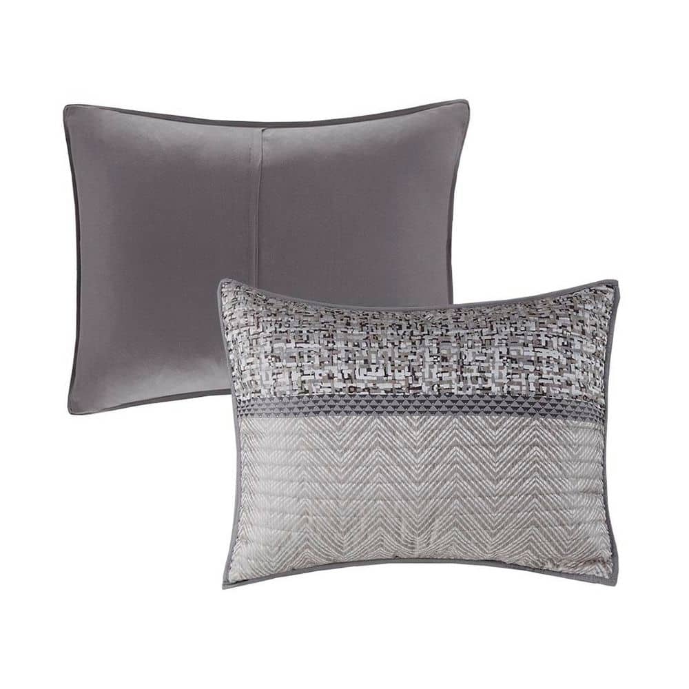 Madison Park Melody 6-Piece Grey/Taupe Polyester King/Cal King Reversible Jacquard Quilt Set with Throw Pillows