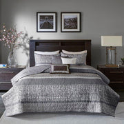 Madison Park Melody 6-Piece Grey/Taupe Polyester King/Cal King Reversible Jacquard Quilt Set with Throw Pillows
