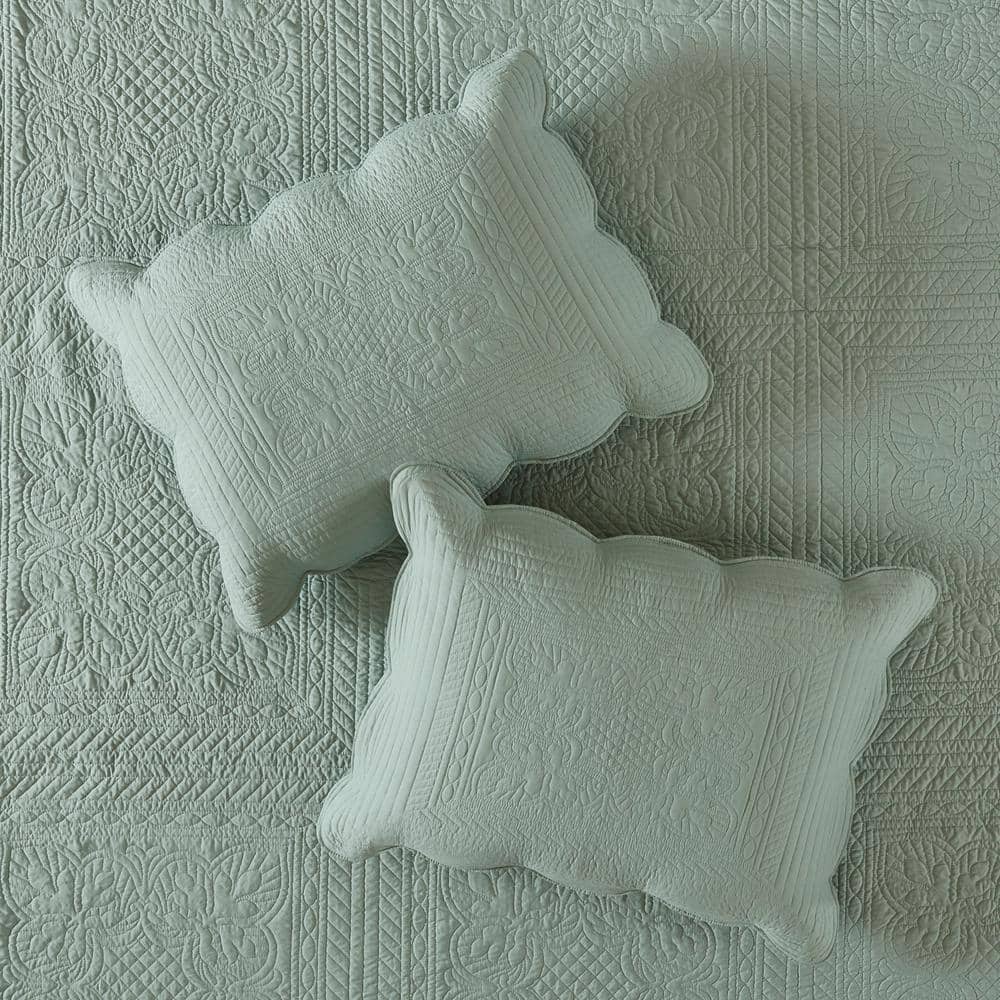 Marino Seafoam Microfiber Full/Queen Scalloped Edge Quilt Set