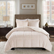 York Champagne Faux Fur Full/Queen Comforter Set