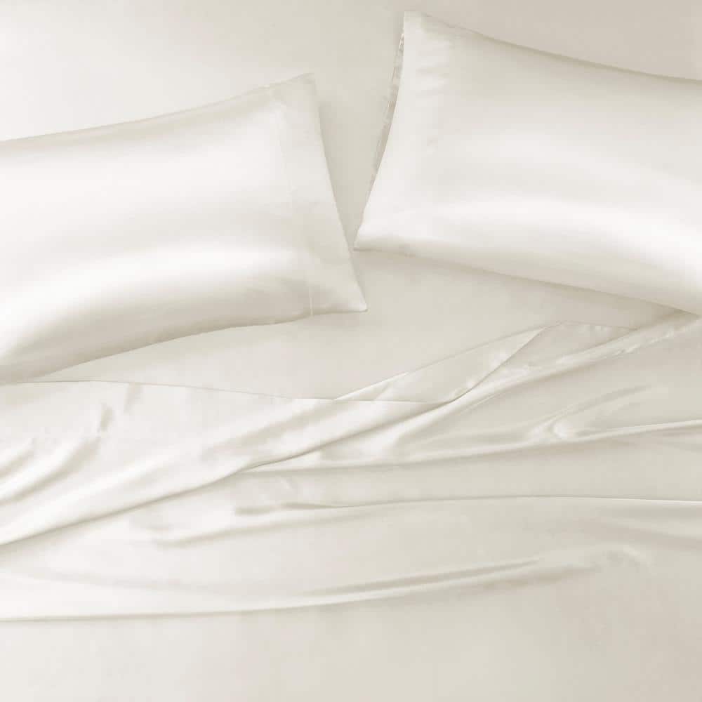 Satin 2-Piece Ivory Microfiber Standard Luxury 2 PC Pillowcases