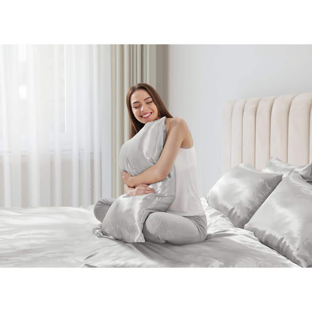 Satin 2-Piece Light Grey Microfiber King Luxury 2 PC Pillowcases