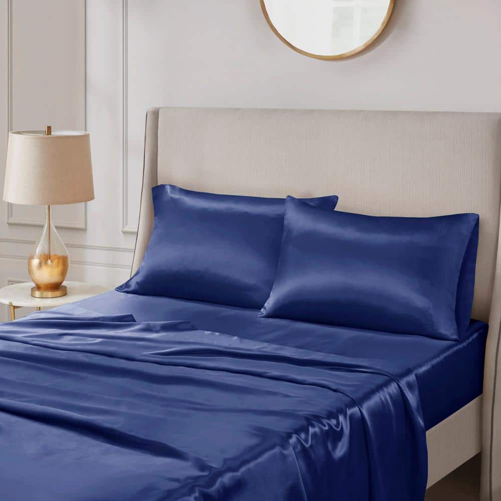 Satin 2-Piece Navy Microfiber Standard Luxury 2 PC Pillowcases