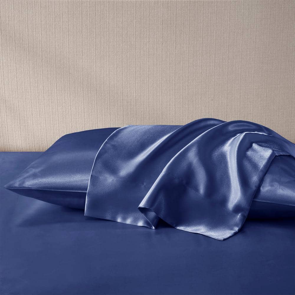 Satin 2-Piece Navy Microfiber Standard Luxury 2 PC Pillowcases