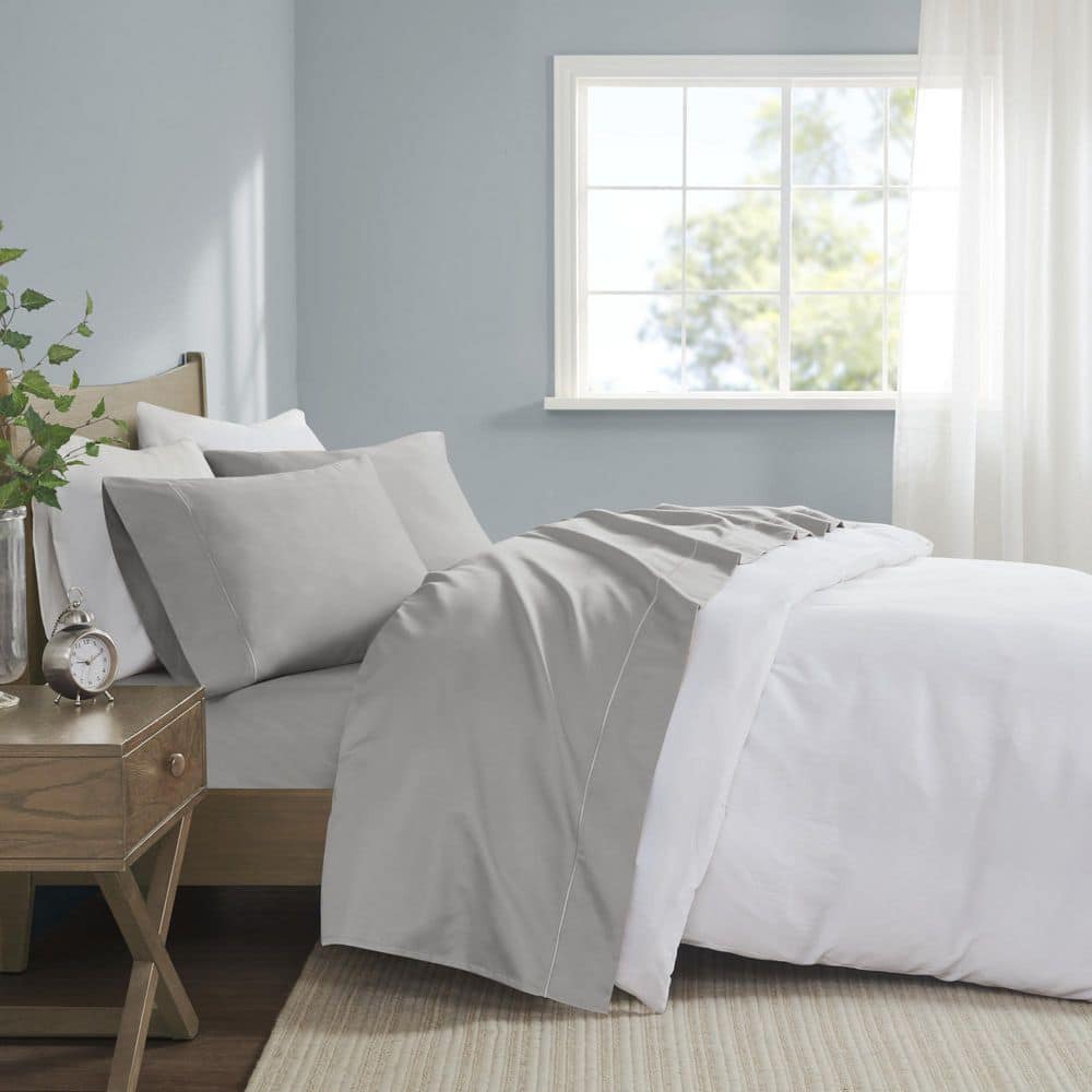 Madison Park 600 Thread Count 4-Piece Light Grey King Pima Cotton Sateen Sheet Set
