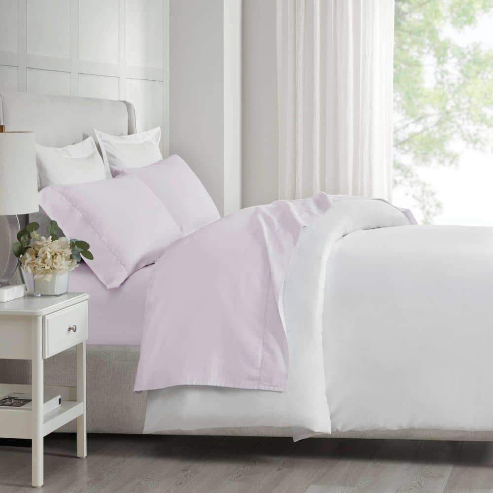 500 Thread Count Egyptian Cotton 4-Piece Lilac Cotton Queen Sheet Set
