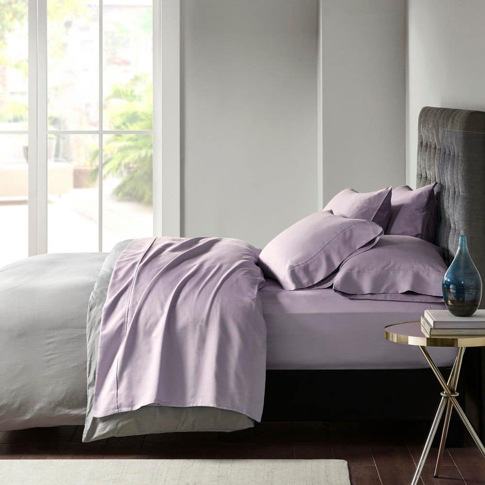 800 Thread Count 6-Piece Purple Cotton Blend Queen Sateen Sheet Set