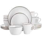 Arthur 16-Piece Stoneware Dinnerware Set in Matte White with Gold Rim