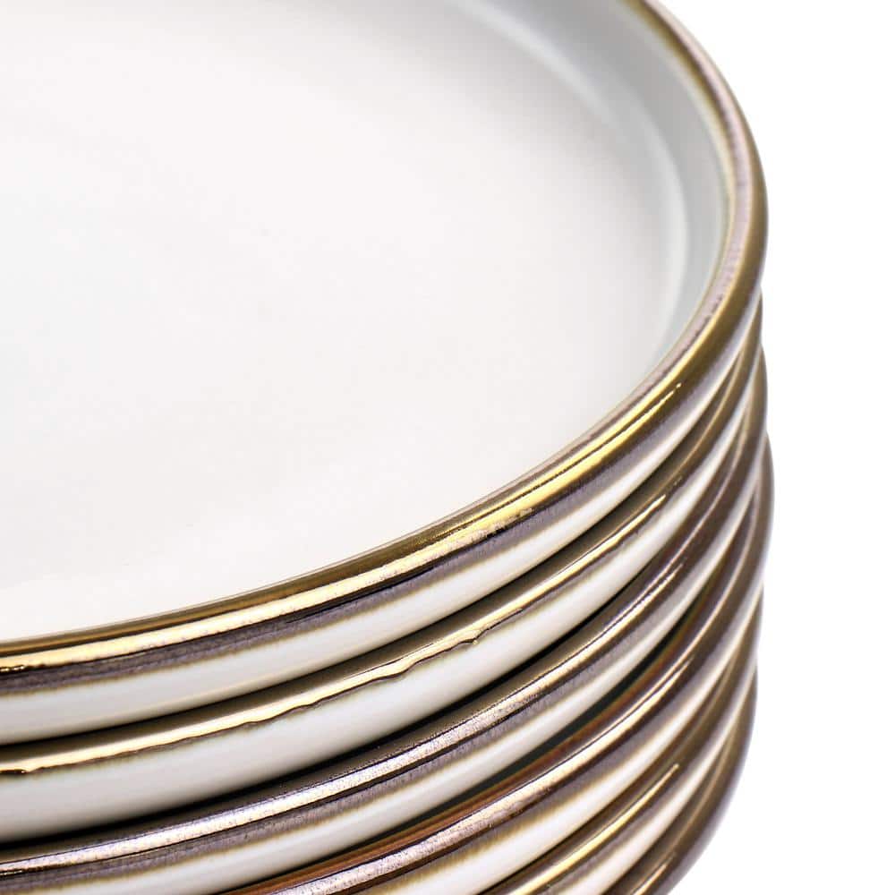 Arthur 6 Piece Stoneware Salad Plate Set in Matte White with Gold Rim