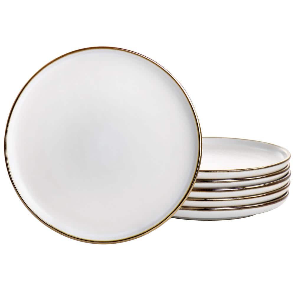 Arthur 6 Piece Stoneware Salad Plate Set in Matte White with Gold Rim