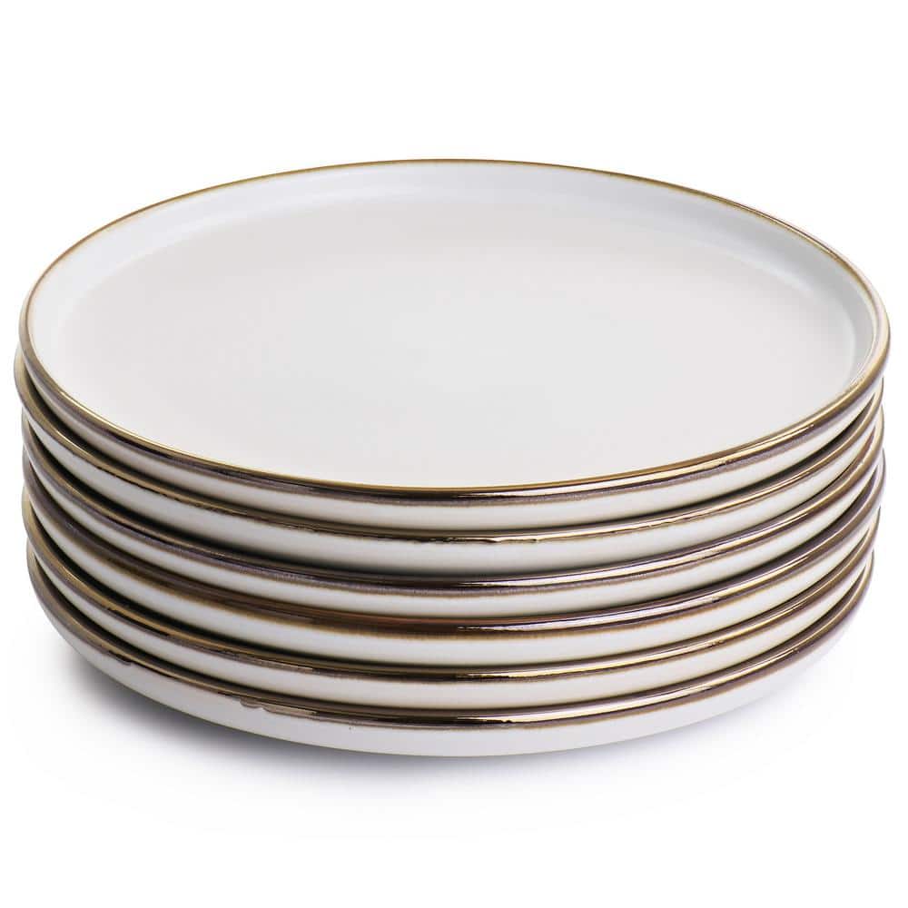 Arthur 6 Piece Stoneware Salad Plate Set in Matte White with Gold Rim