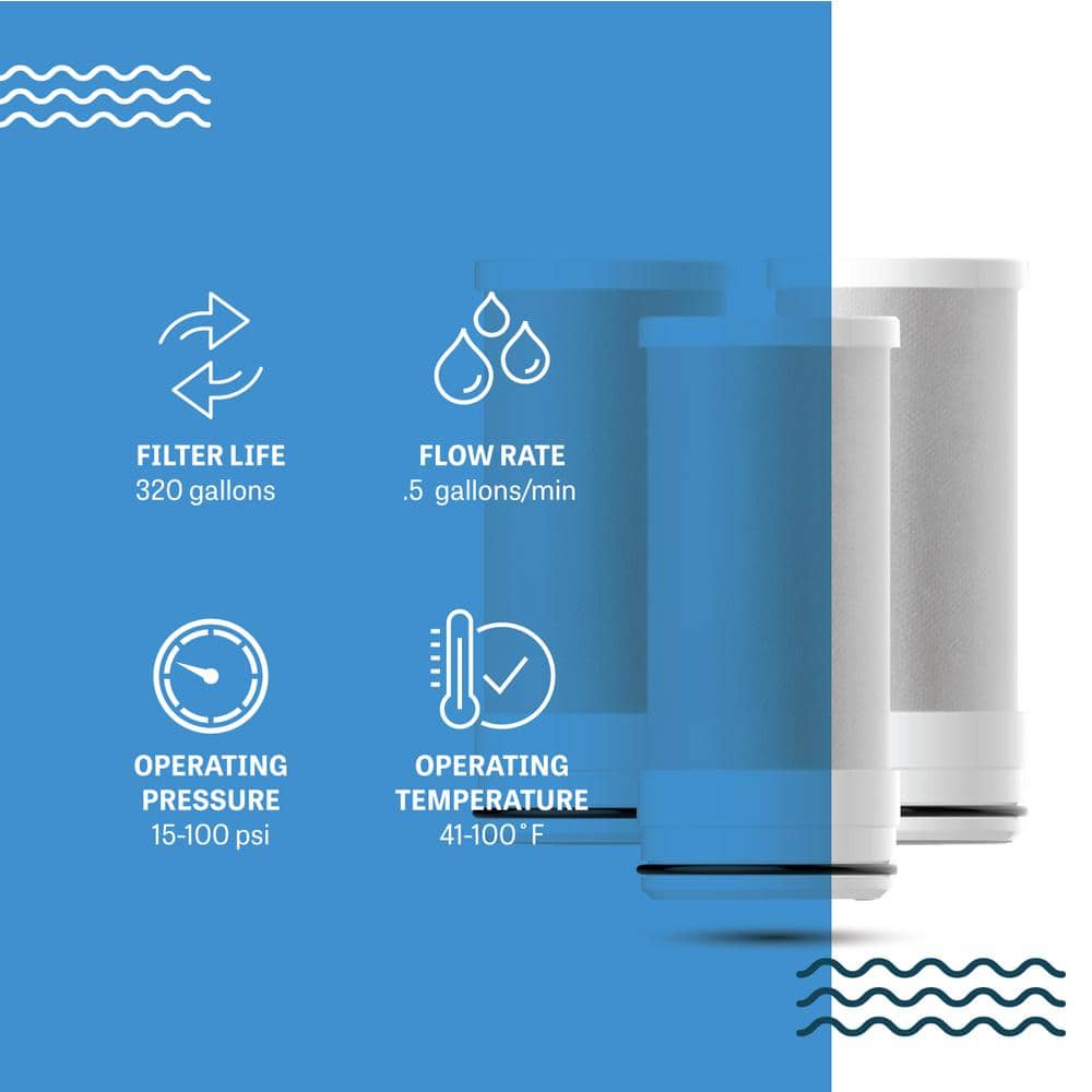 Faucet Water Filtration System in Stainless Steel with Activated Carbon Fiber, 320-Gal. Capacity
