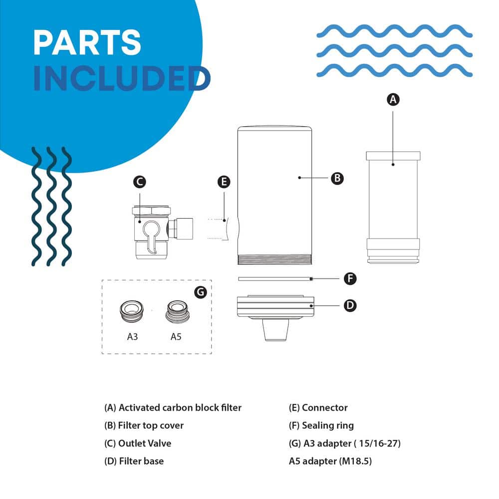 Faucet Water Filtration System in Stainless Steel with Activated Carbon Fiber, 320-Gal. Capacity