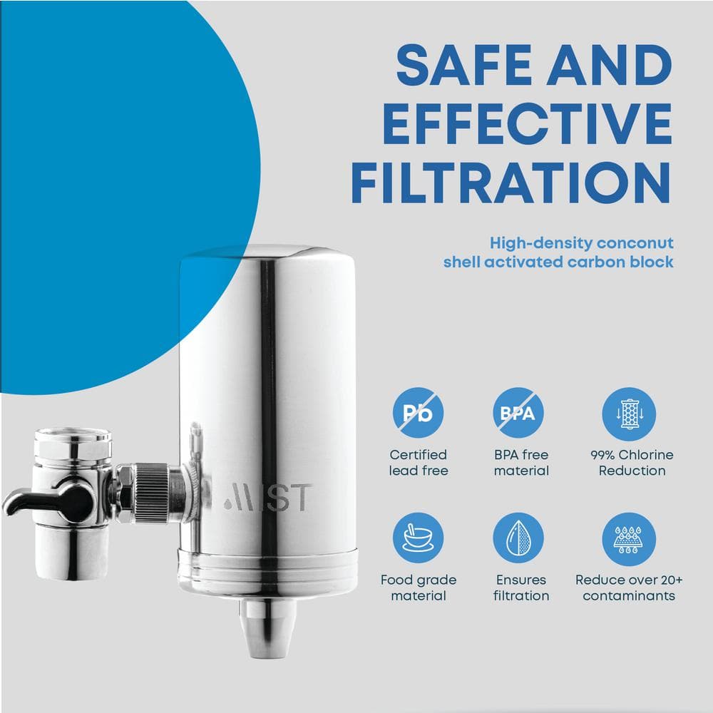 Faucet Water Filtration System in Stainless Steel with Activated Carbon Fiber, 320-Gal. Capacity