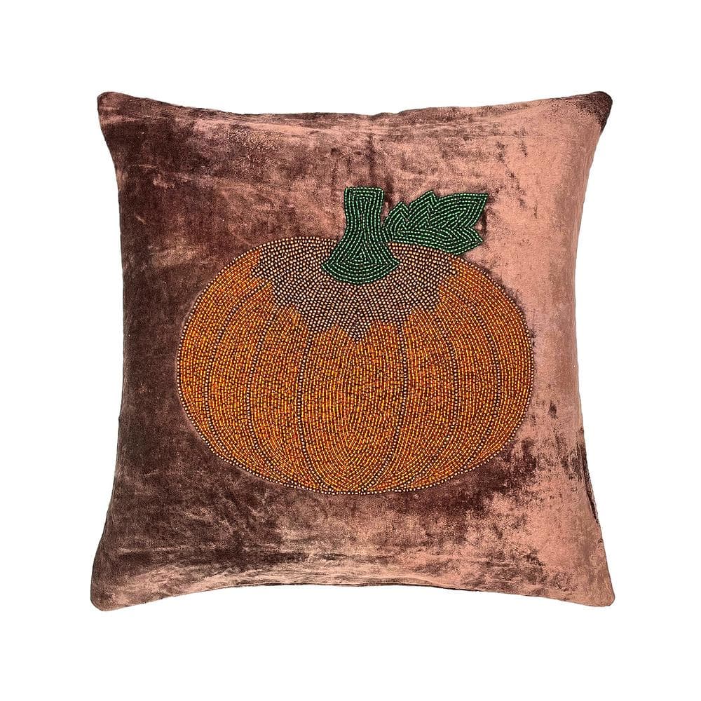 18 in. x 18 in. Beaded Pumpkin Velvet Pillow