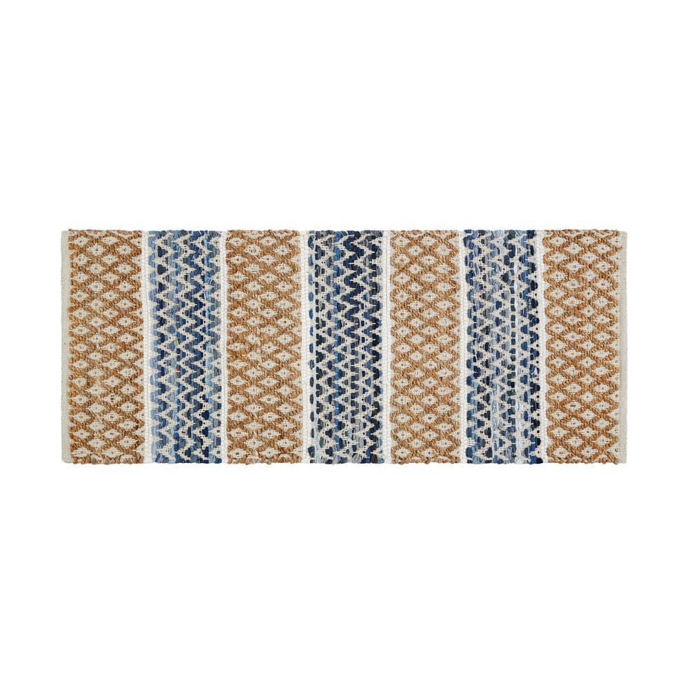 Jute Diamond Natural and Blue 2 ft. x 5 ft. Area Rug Runner Rug