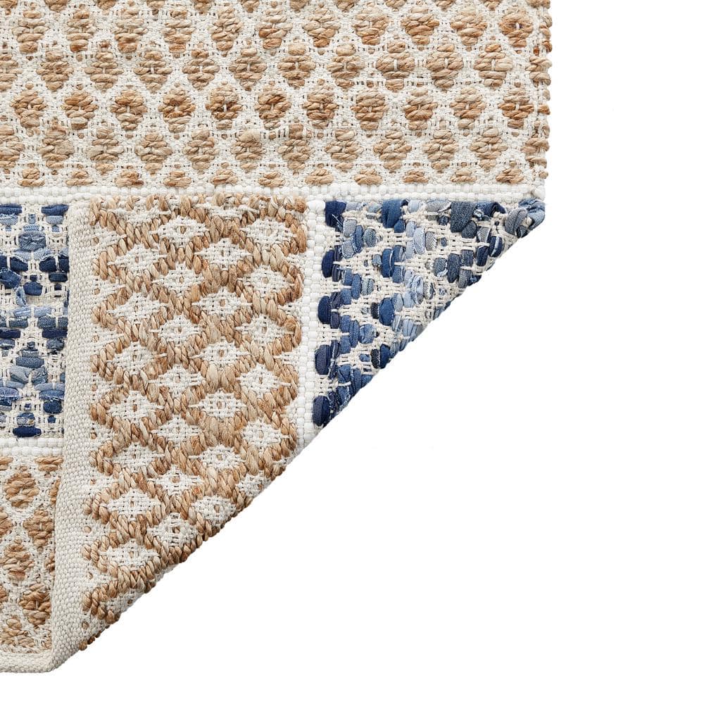 Jute Diamond Natural and Blue 2 ft. x 5 ft. Area Rug Runner Rug