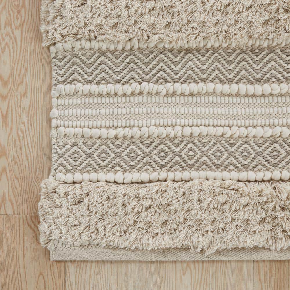 Asher 20 in. x 32 in. Natural Woven Texture Stripe Bath Rug