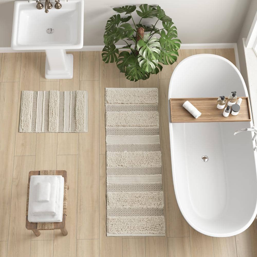 Asher 20 in. x 32 in. Natural Woven Texture Stripe Bath Rug