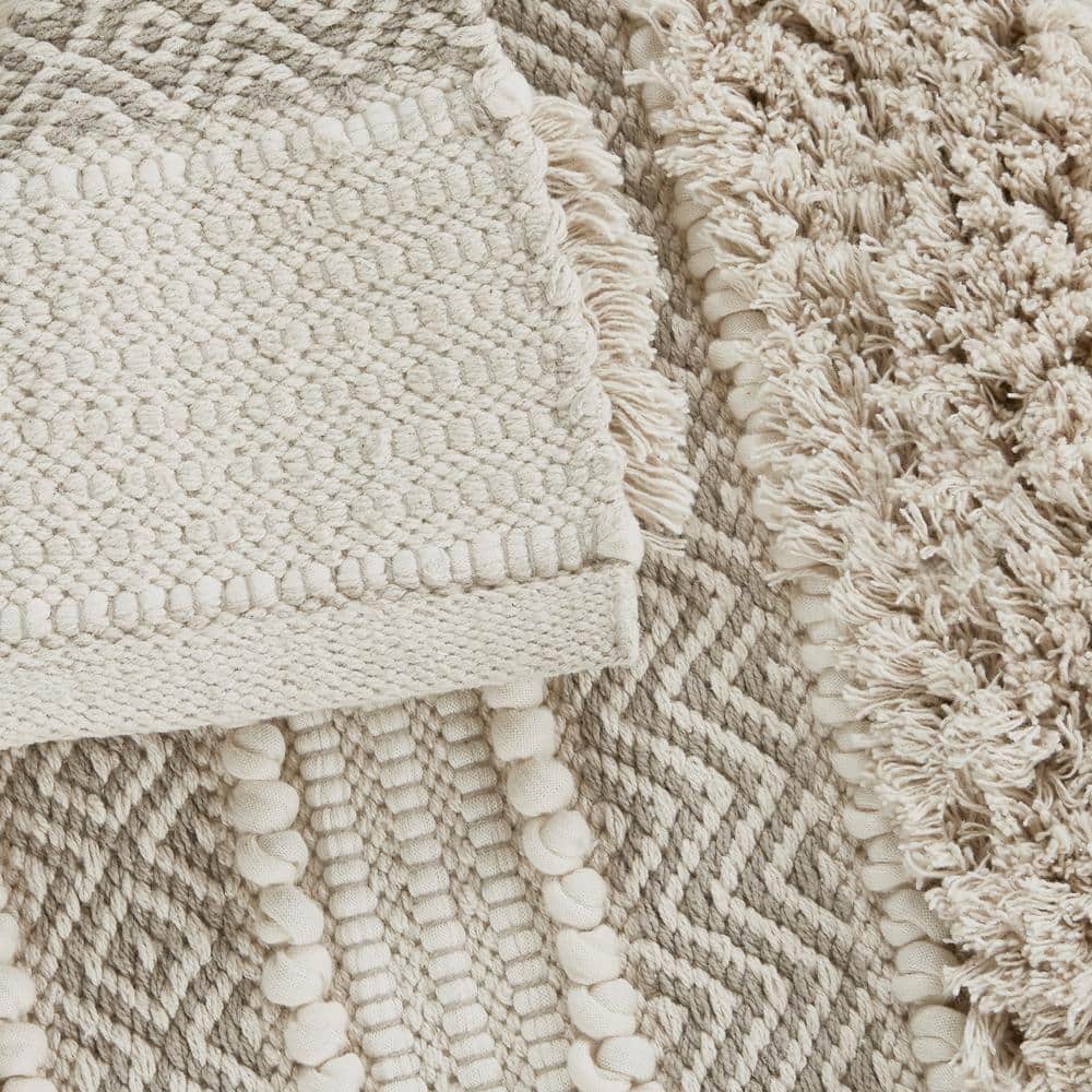 Asher 20 in. x 32 in. Natural Woven Texture Stripe Bath Rug
