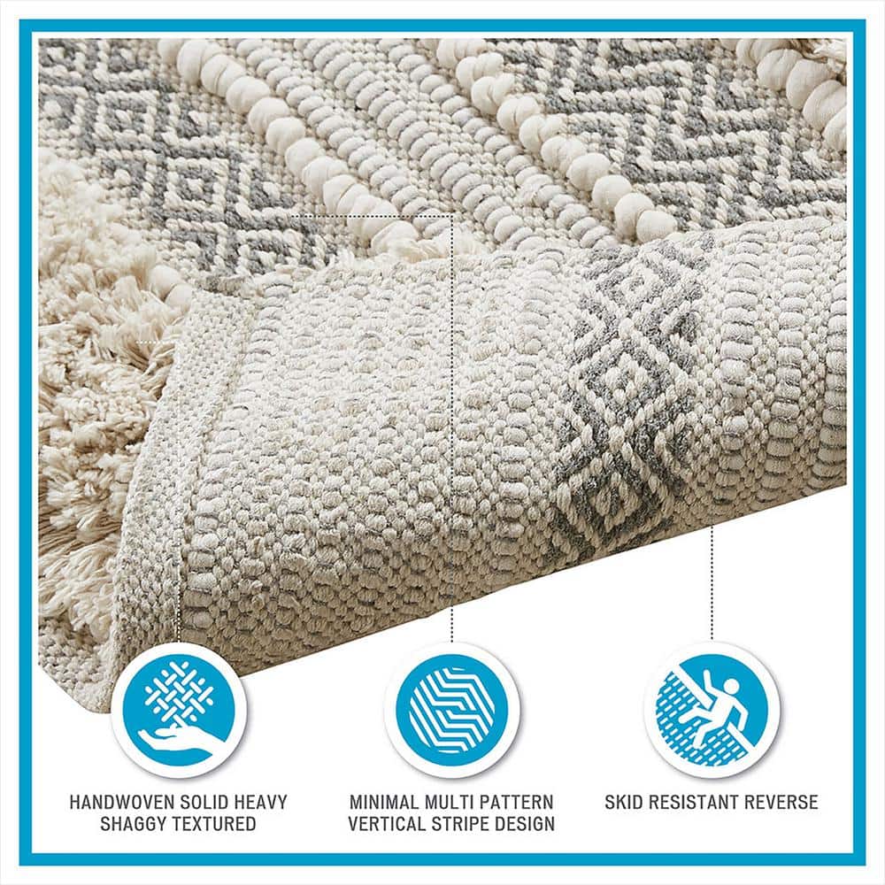 Asher 20 in. x 32 in. Natural Woven Texture Stripe Bath Rug