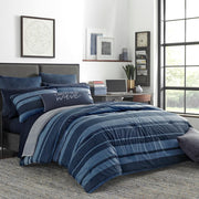 Long point 2-Piece Navy Blue Striped Cotton Twin/Twin X L Comforter Set