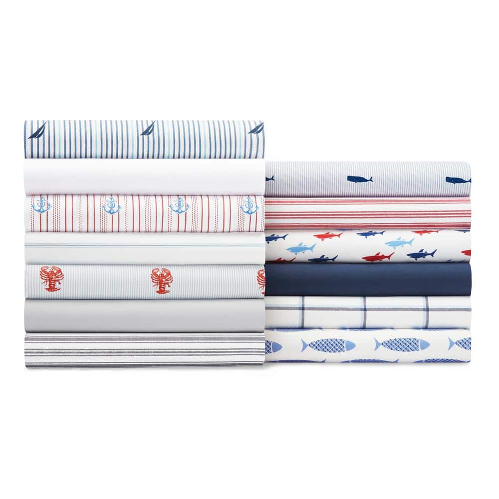 Audley 3-Piece Midnight Blue Striped 200-Thread Count Cotton Twin XL Sheet Set