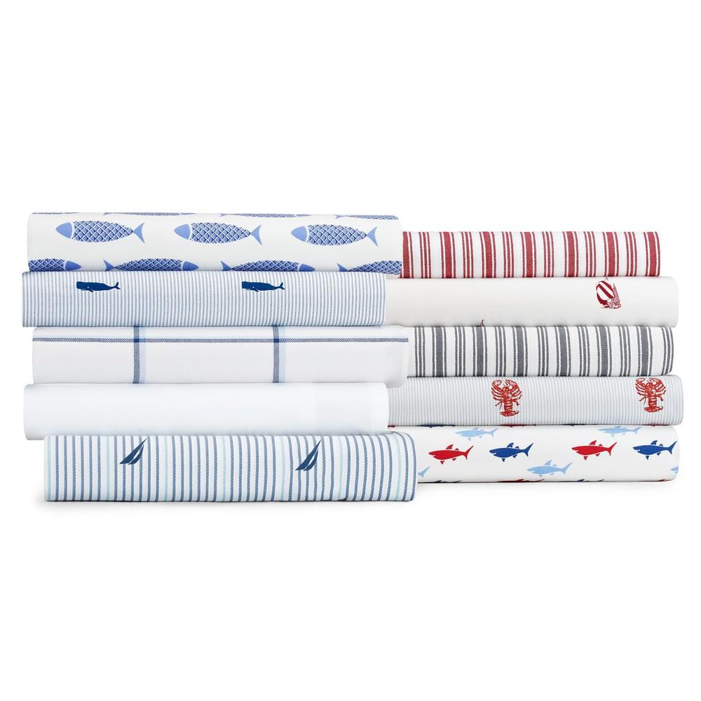 Audley 3-Piece Midnight Blue Striped 200-Thread Count Cotton Twin XL Sheet Set