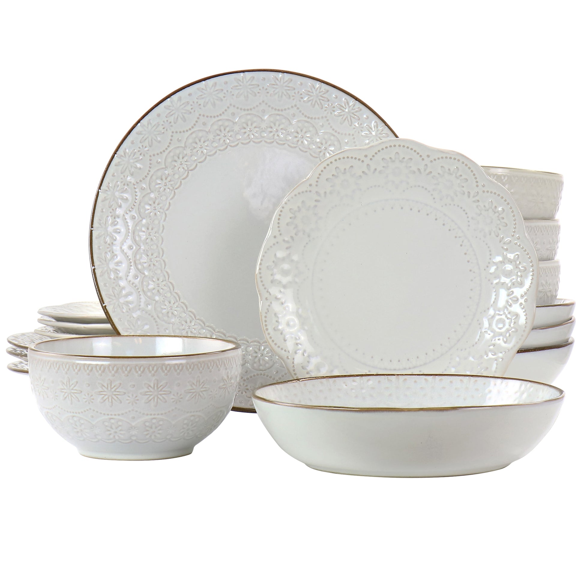 Elama 16-Piece Off-white Stoneware Dinnerware