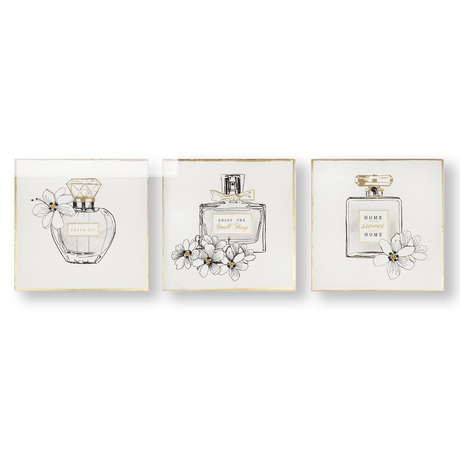 Pretty Perfume Bottles Canvas Wall Art 3-piece Set