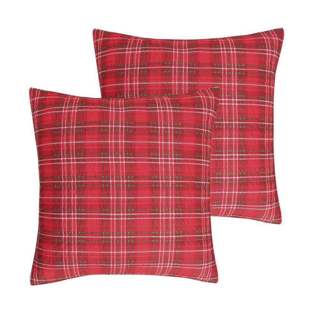 Yuletide Red Plaid Quilted Cotton Euro Sham (Set of 2)