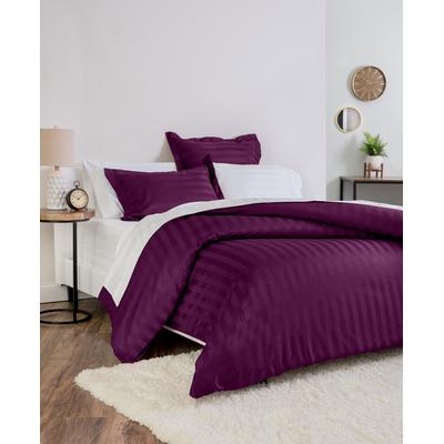 Charter Club Damask 1.5" Stripe 550 Thread Count 100% Cotton 3-Pc. Duvet Cover Set, Full/Queen, Created for Macy's - Mulberry