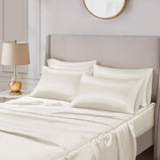 Satin 6-Piece Ivory Solid Polyester King Luxury Sheet Set