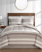 Austin Stripe/Solid Reversible 8 Pc. Comforter Set, Exclusively at Macy’s - Tan/Beige - Full